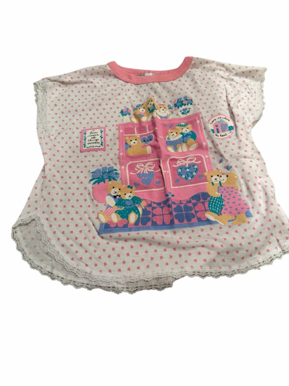 Vintage 1990s Girls Sz 6 Graphic Tee Bear Family Spumoni T Shirt Pink Adorable